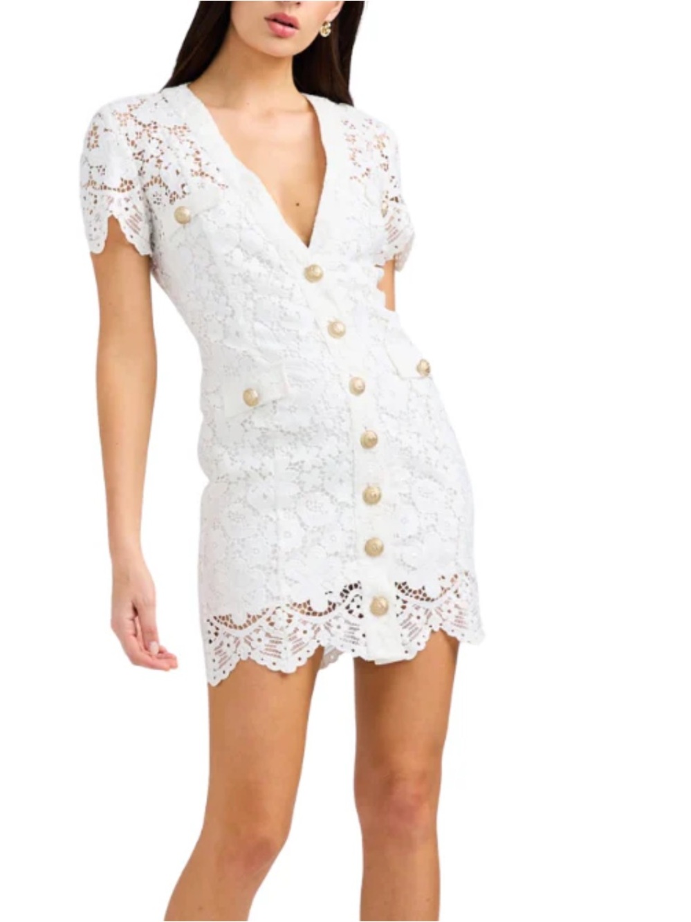 GENERATION LOVE White Lace Button-Front Mini Dress